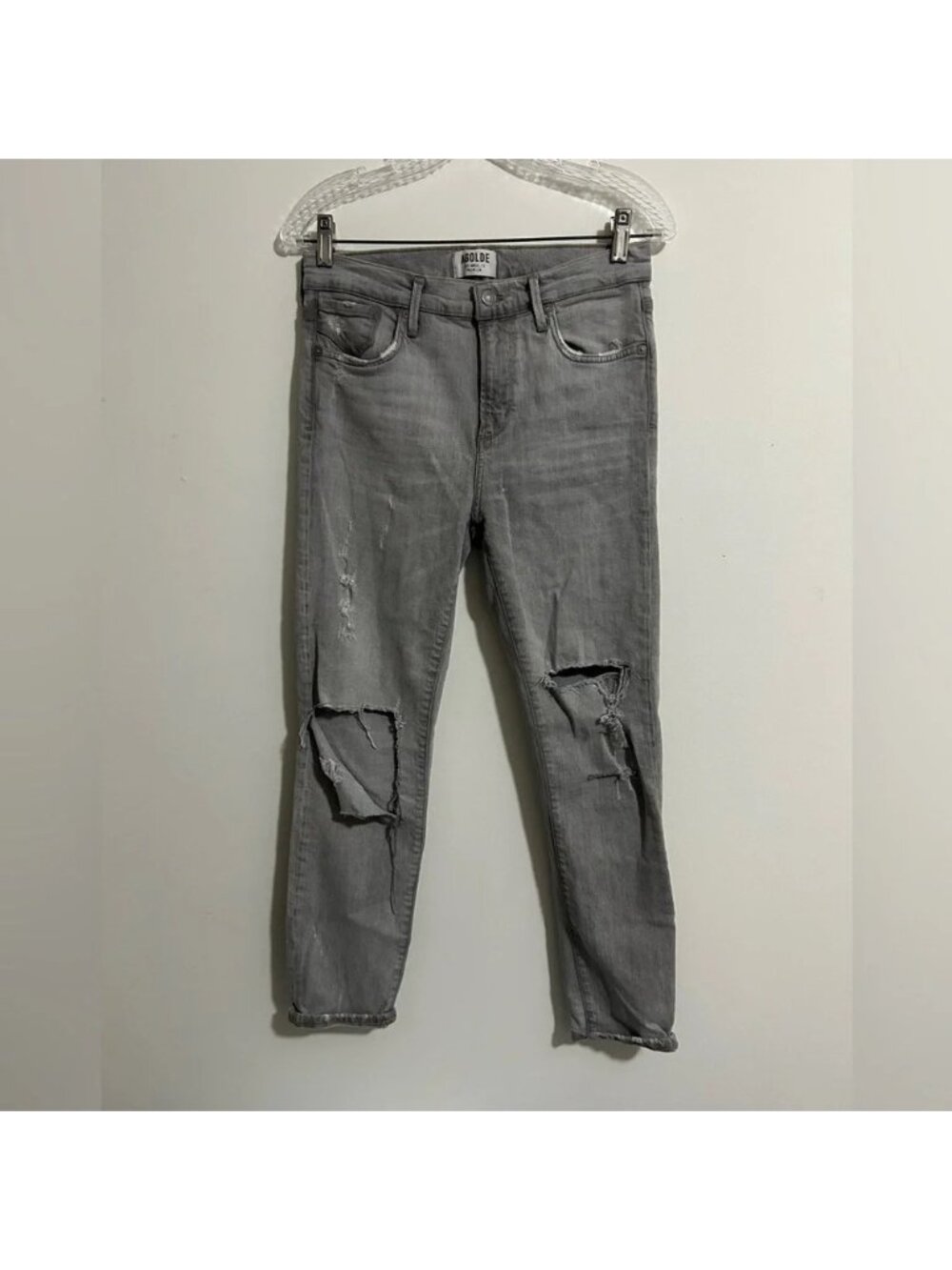 Agolde Grey Ripped Skinny Jeans